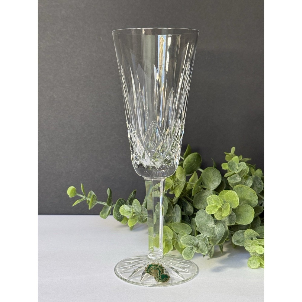 Waterford Crystal Lismore Champagne Flute Signed ORIGINAL Sticker Ireland 7⅜"